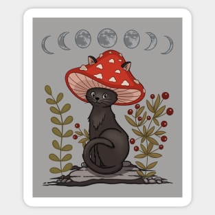 Cottagecore Aesthetic Cat With Mushroom Hat Sticker